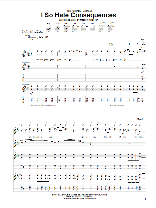 Relient K I So Hate Consequences sheet music notes and chords arranged for Guitar Tab