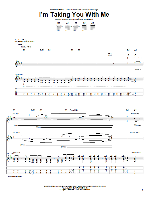 Relient K I'm Taking You With Me sheet music notes and chords arranged for Guitar Tab
