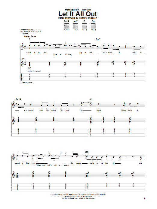 Relient K Let It All Out sheet music notes and chords arranged for Guitar Tab