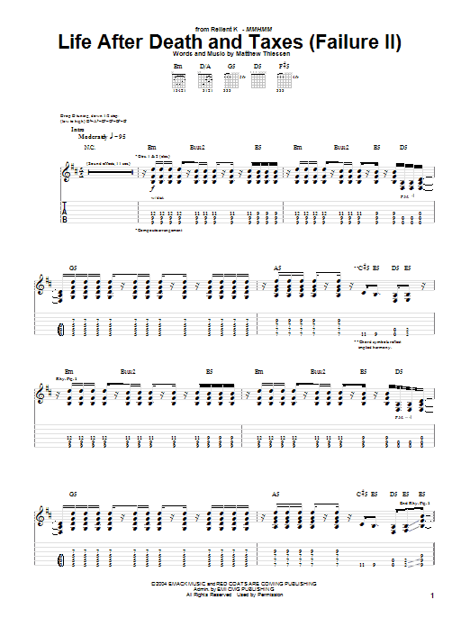 Relient K Life After Death And Taxes (Failure II) sheet music notes and chords arranged for Guitar Tab