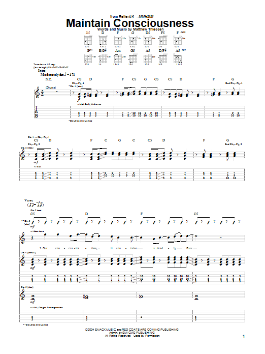 Relient K Maintain Consciousness sheet music notes and chords arranged for Guitar Tab