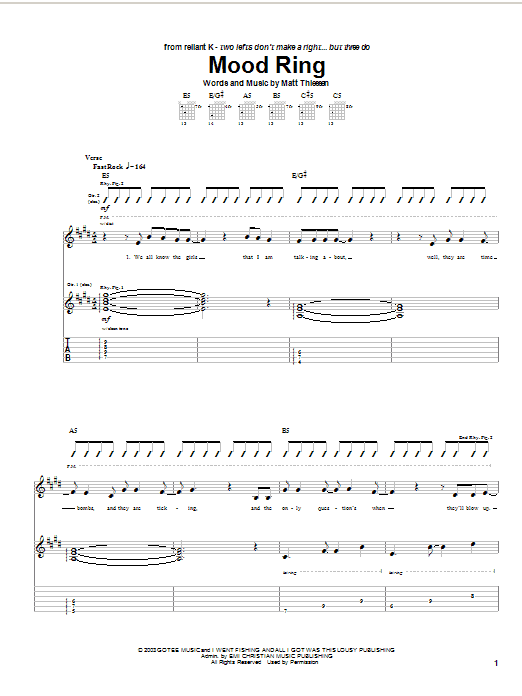 Relient K Mood Ring sheet music notes and chords arranged for Guitar Tab