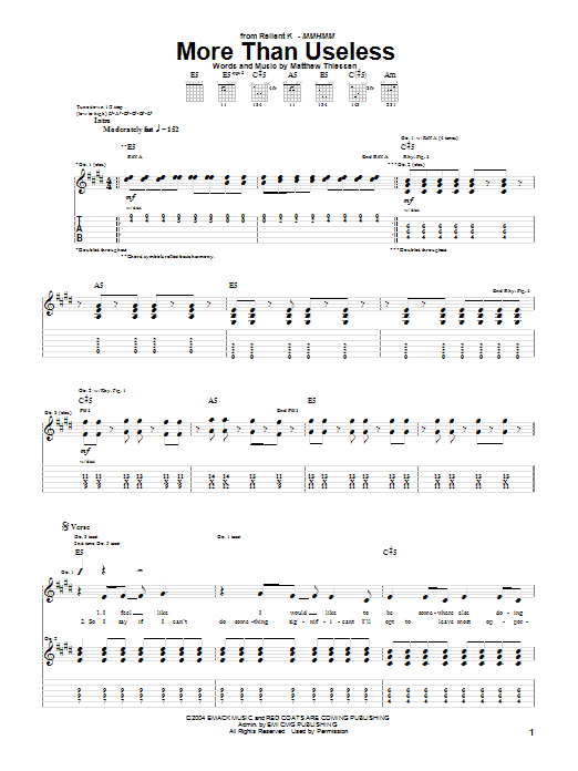 Relient K More Than Useless sheet music notes and chords arranged for Guitar Tab