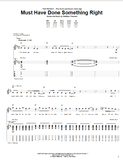 Relient K Must Have Done Something Right sheet music notes and chords arranged for Guitar Tab