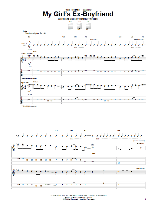 Relient K My Girl's Ex-Boyfriend sheet music notes and chords arranged for Guitar Tab