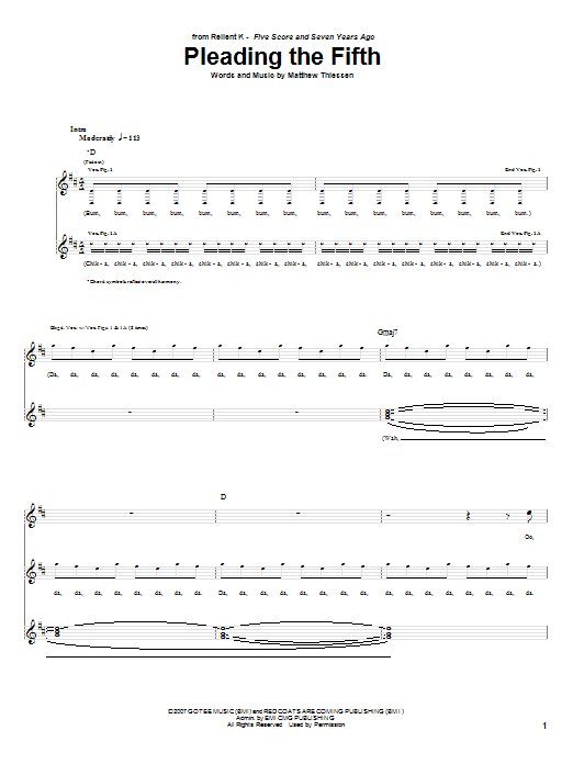 Relient K Pleading The Fifth sheet music notes and chords arranged for Guitar Tab