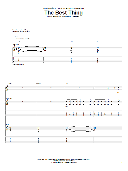 Relient K The Best Thing sheet music notes and chords arranged for Guitar Tab