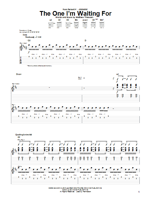 Relient K The One I'm Waiting For sheet music notes and chords arranged for Guitar Tab