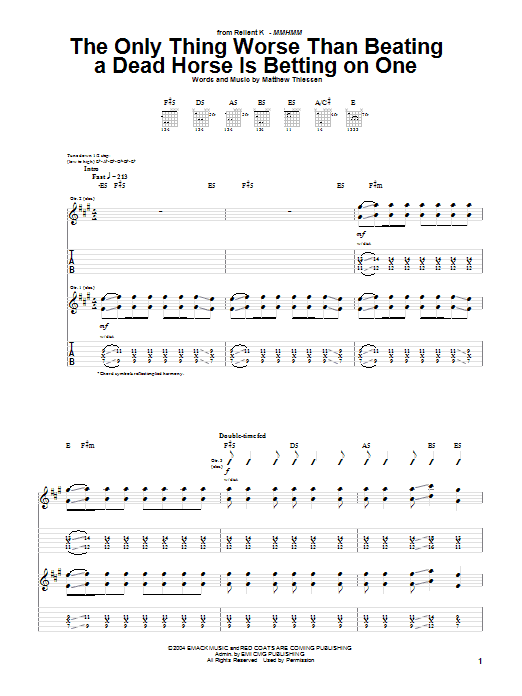 Relient K The Only Thing Worse Than Beating A Dead Horse Is Betting On One sheet music notes and chords arranged for Guitar Tab