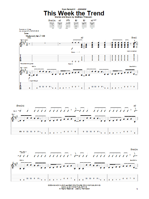 Relient K This Week The Trend sheet music notes and chords arranged for Guitar Tab