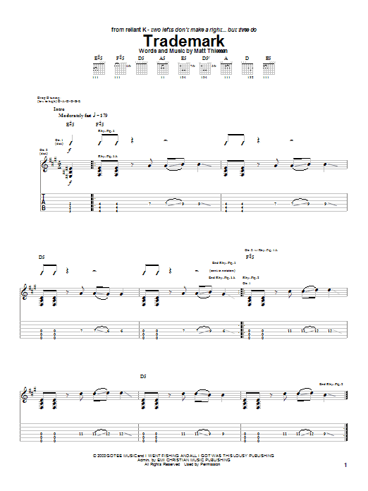Relient K Trademark sheet music notes and chords arranged for Guitar Tab