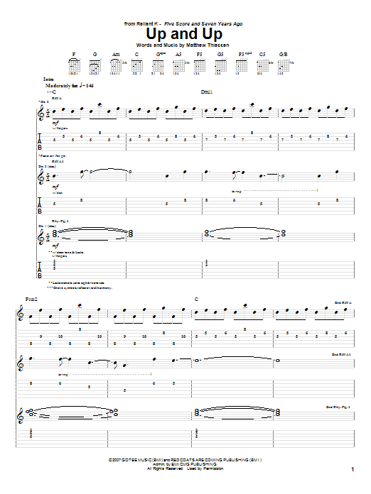 Relient K Up And Up sheet music notes and chords arranged for Guitar Tab