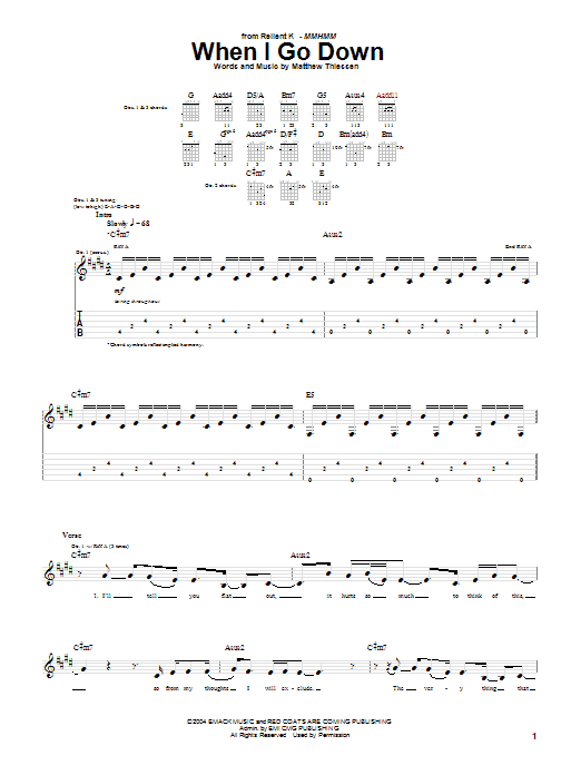 Relient K When I Go Down sheet music notes and chords arranged for Guitar Tab