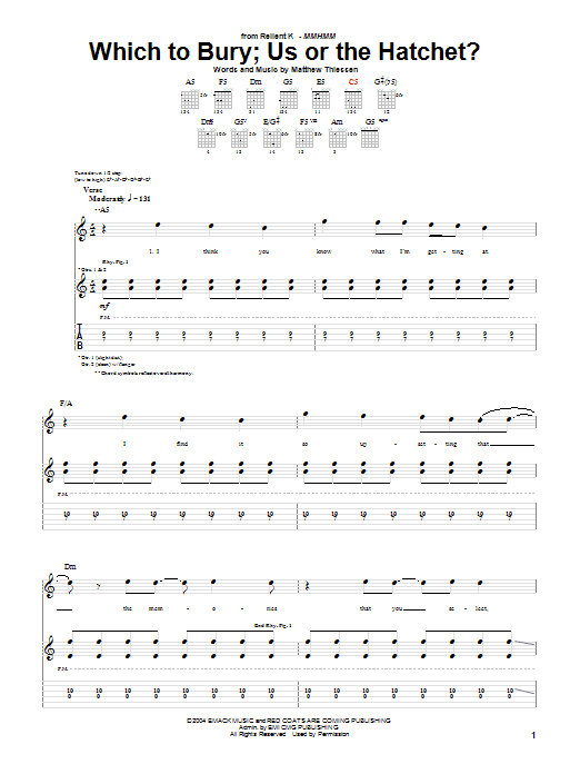 Relient K Which To Bury; Us Or The Hatchet? sheet music notes and chords arranged for Guitar Tab