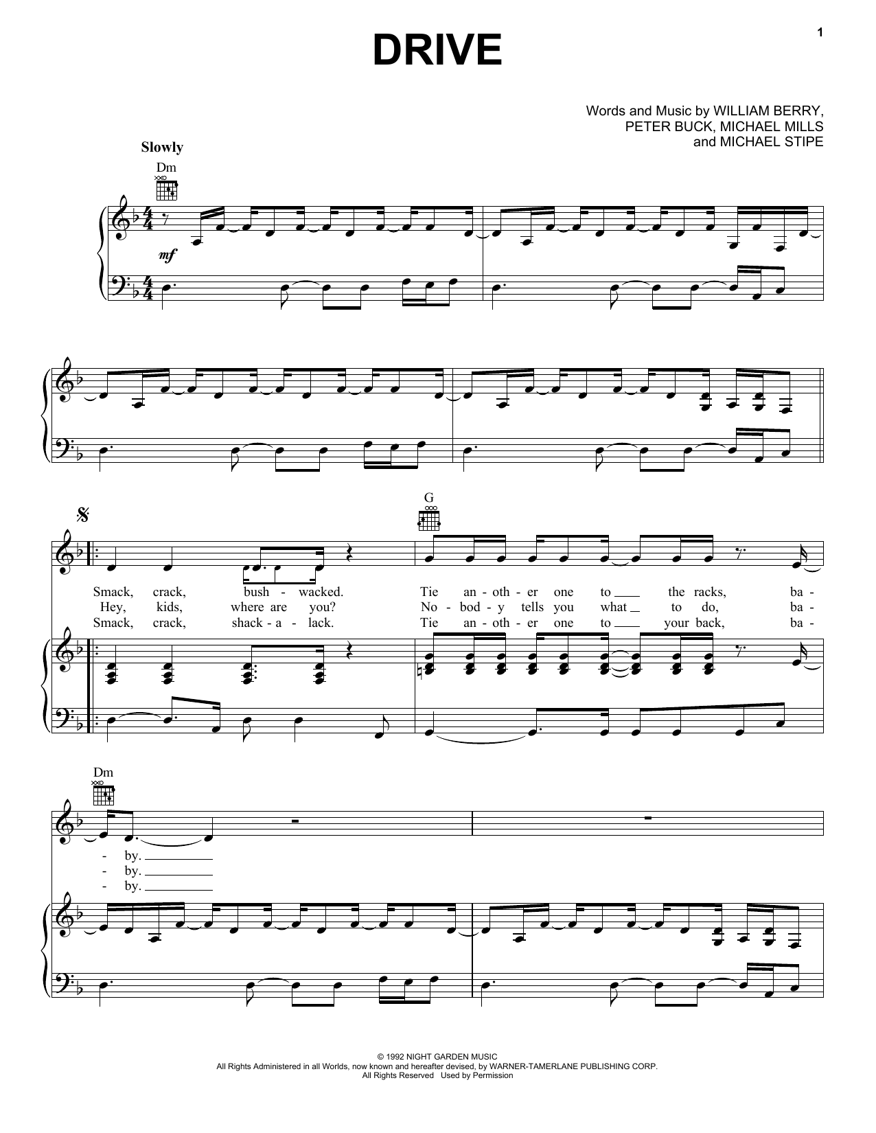 R.E.M. Drive sheet music notes and chords arranged for Piano, Vocal & Guitar Chords (Right-Hand Melody)