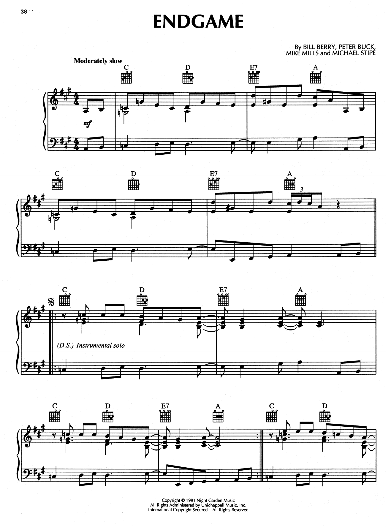 R.E.M. Endgame sheet music notes and chords arranged for Piano, Vocal & Guitar Chords (Right-Hand Melody)
