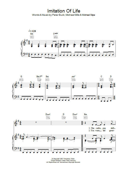 R.E.M. Imitation Of Life sheet music notes and chords arranged for Easy Guitar Tab