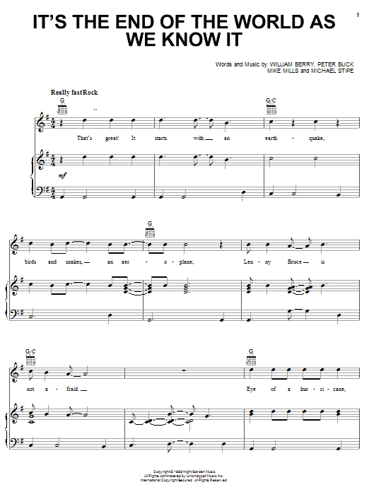 R.E.M. It's The End Of The World As We Know It sheet music notes and chords arranged for Easy Guitar Tab
