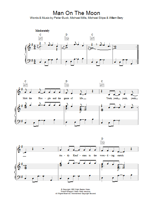 R.E.M. Man On The Moon sheet music notes and chords arranged for Piano, Vocal & Guitar Chords (Right-Hand Melody)