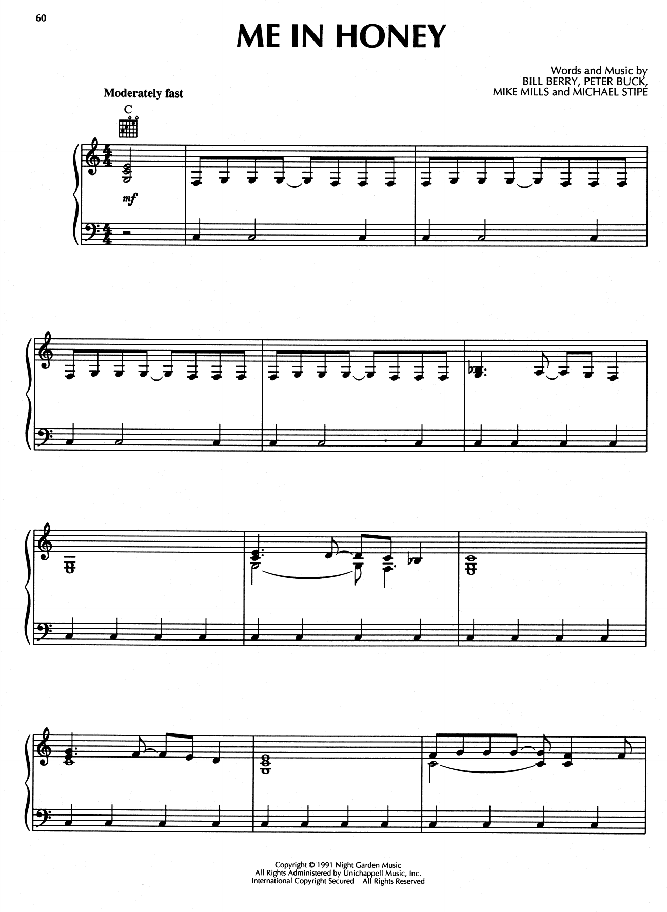 R.E.M. Me In Honey sheet music notes and chords arranged for Piano, Vocal & Guitar Chords (Right-Hand Melody)