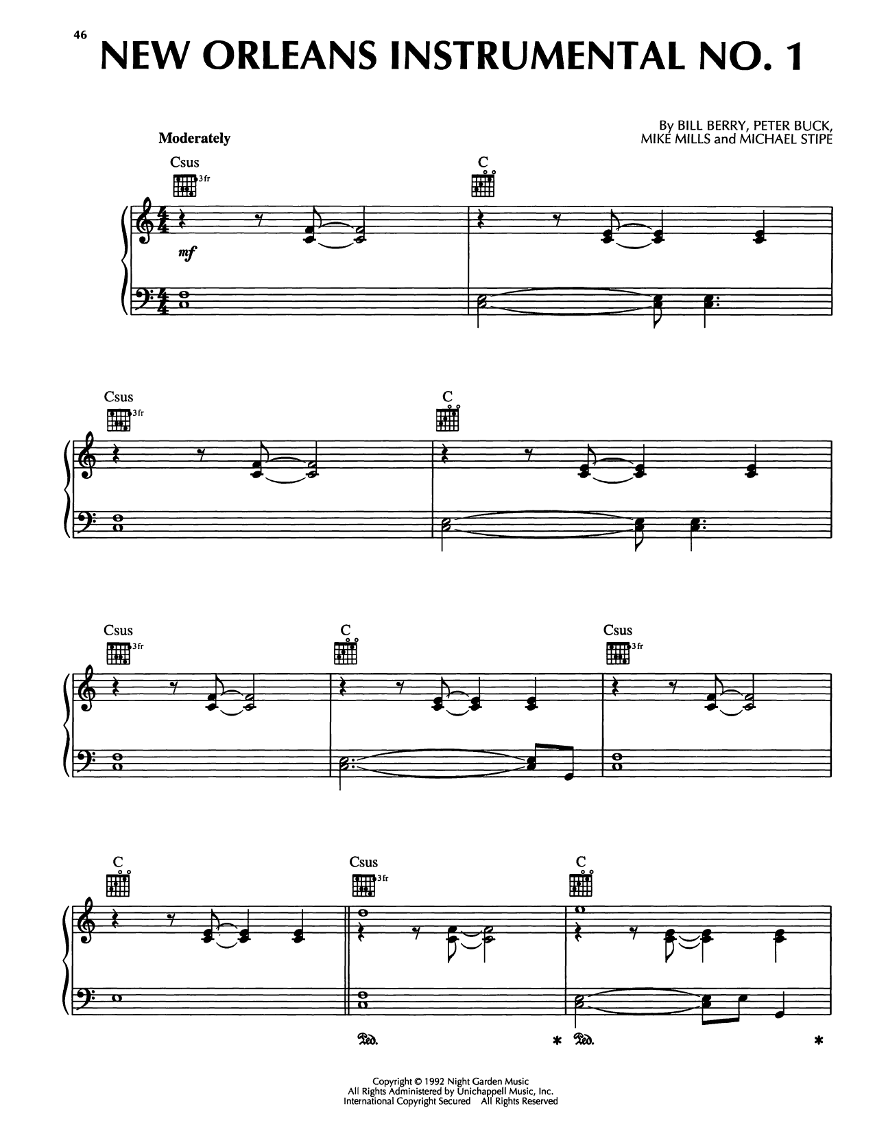 R.E.M. New Orleans Instrumental No. 1 sheet music notes and chords arranged for Piano Solo