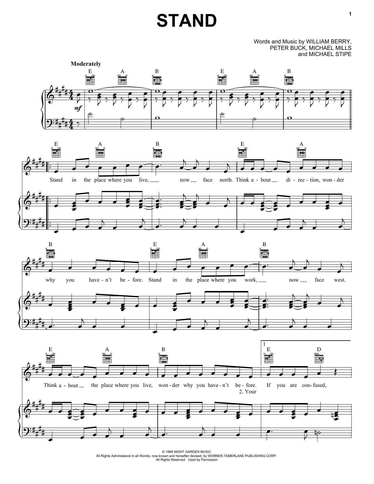 R.E.M. Stand sheet music notes and chords arranged for Easy Guitar Tab
