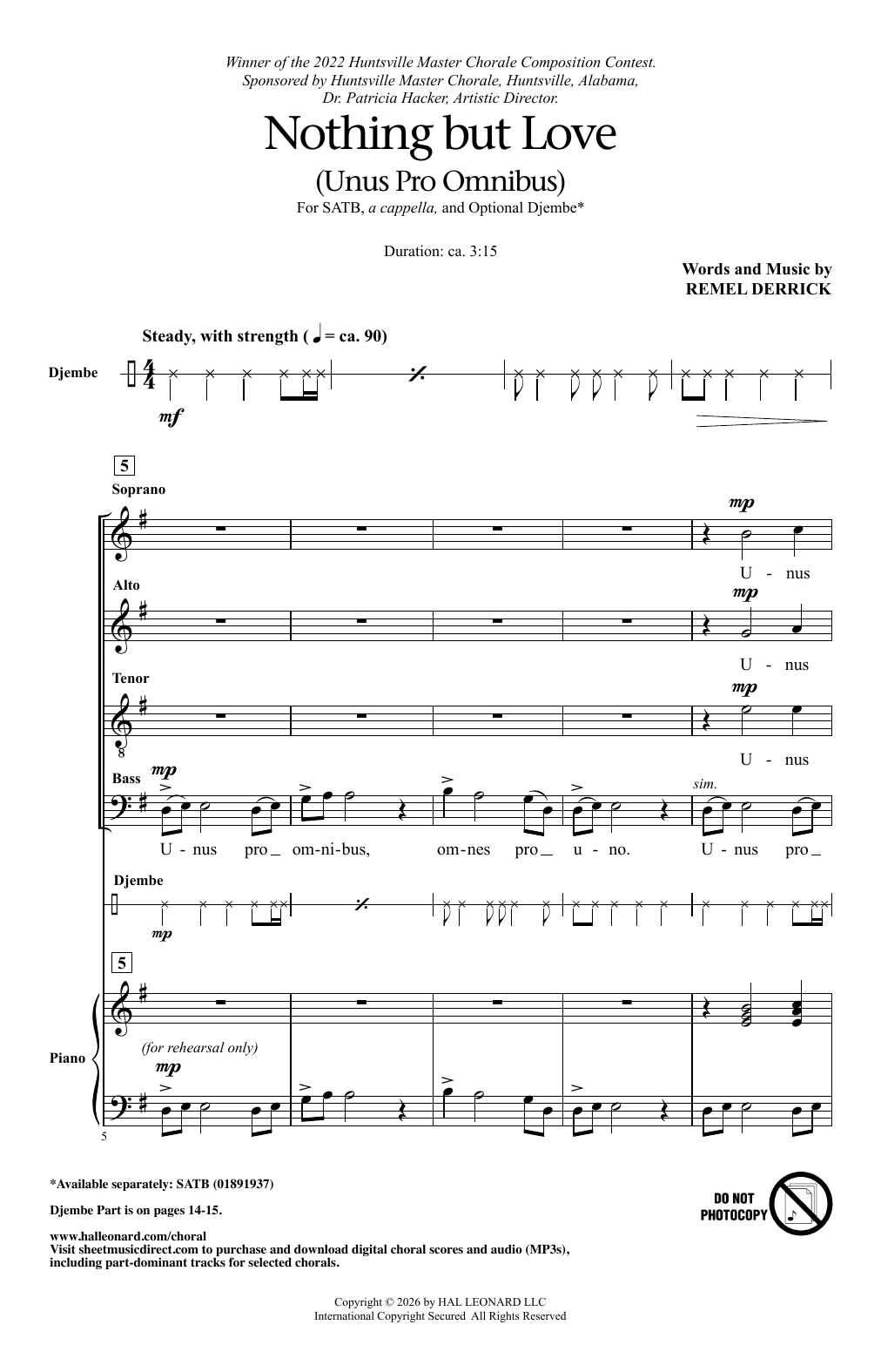 Remel Derrick Nothing But Love (Unus Pro Omnibus) sheet music notes and chords arranged for SATB Choir