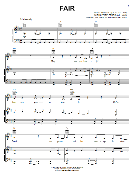Remy Zero Fair sheet music notes and chords arranged for Piano, Vocal & Guitar Chords (Right-Hand Melody)