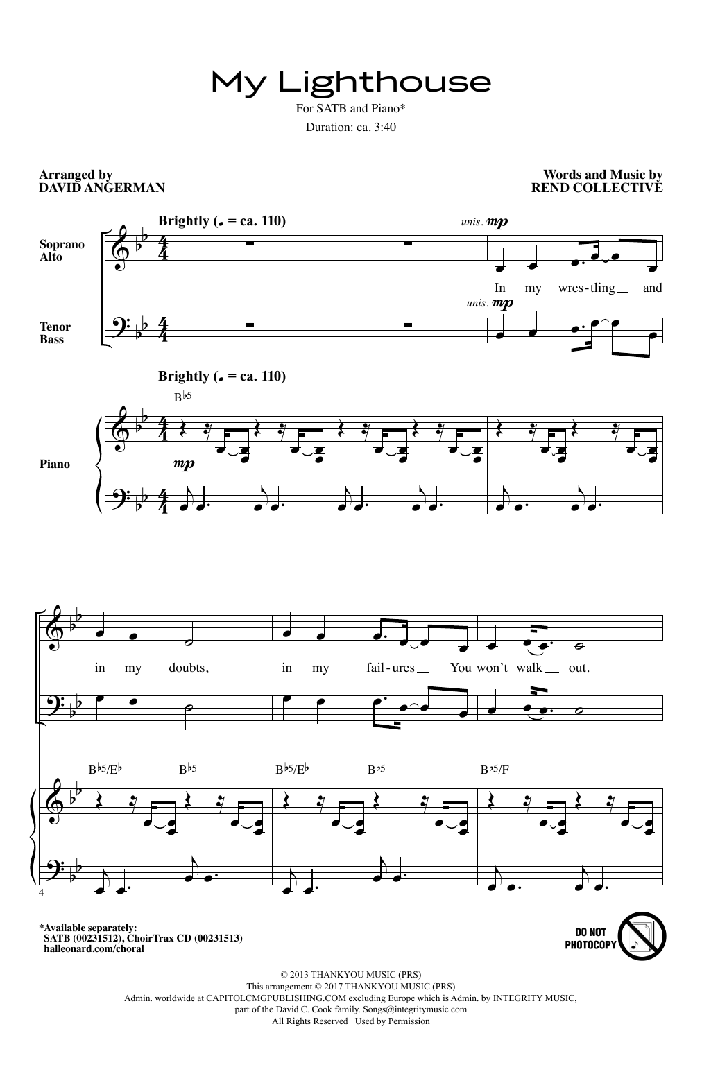 Rend Collective My Lighthouse (arr. David Angerman) sheet music notes and chords arranged for SATB Choir