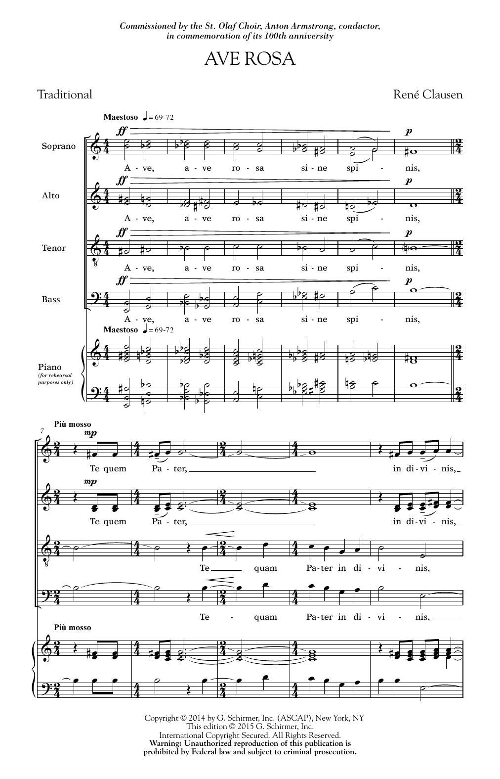 René Clausen Ave Rosa sheet music notes and chords arranged for SATB Choir