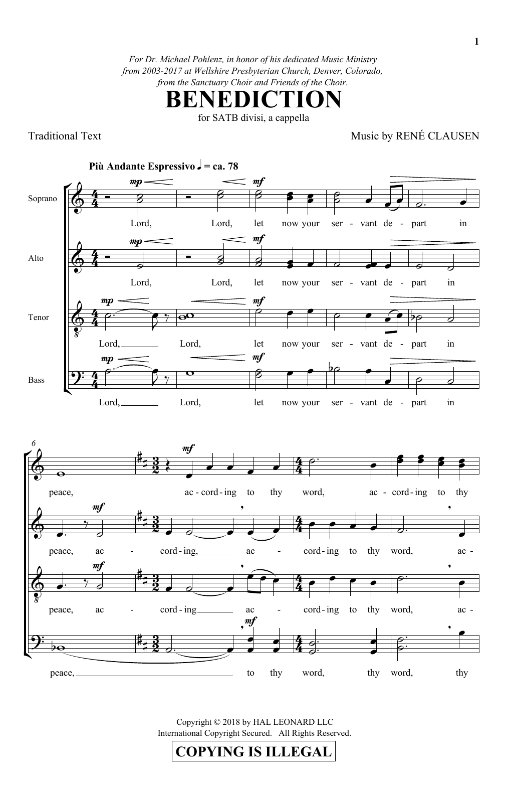 René Clausen Benediction sheet music notes and chords arranged for SATB Choir