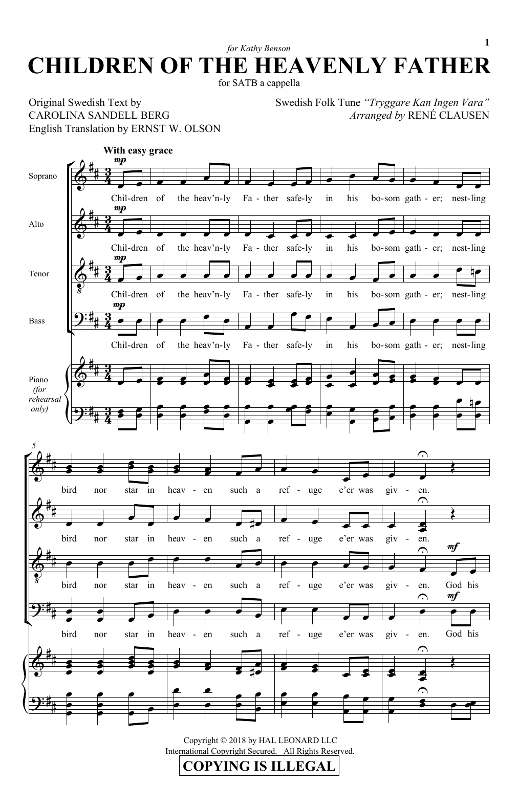 Rene Clausen Children Of The Heavenly Father sheet music notes and chords arranged for SATB Choir