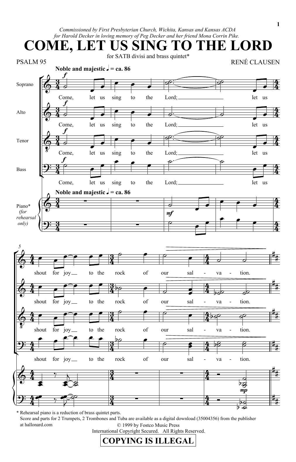 Rene Clausen Come, Let Us Sing To The Lord sheet music notes and chords arranged for SSAATTBB Choir