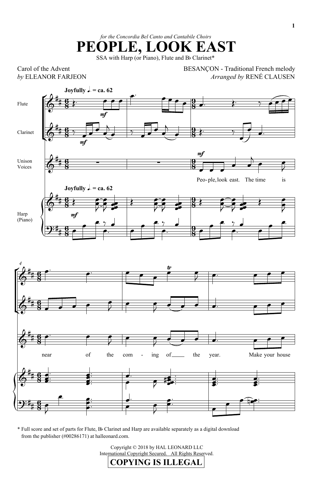 Rene Clausen People, Look East sheet music notes and chords arranged for SSA Choir