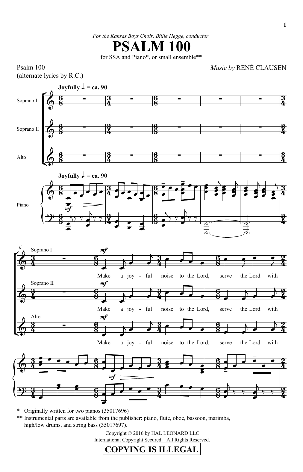 Rene Clausen Psalm 100 sheet music notes and chords arranged for SSA Choir