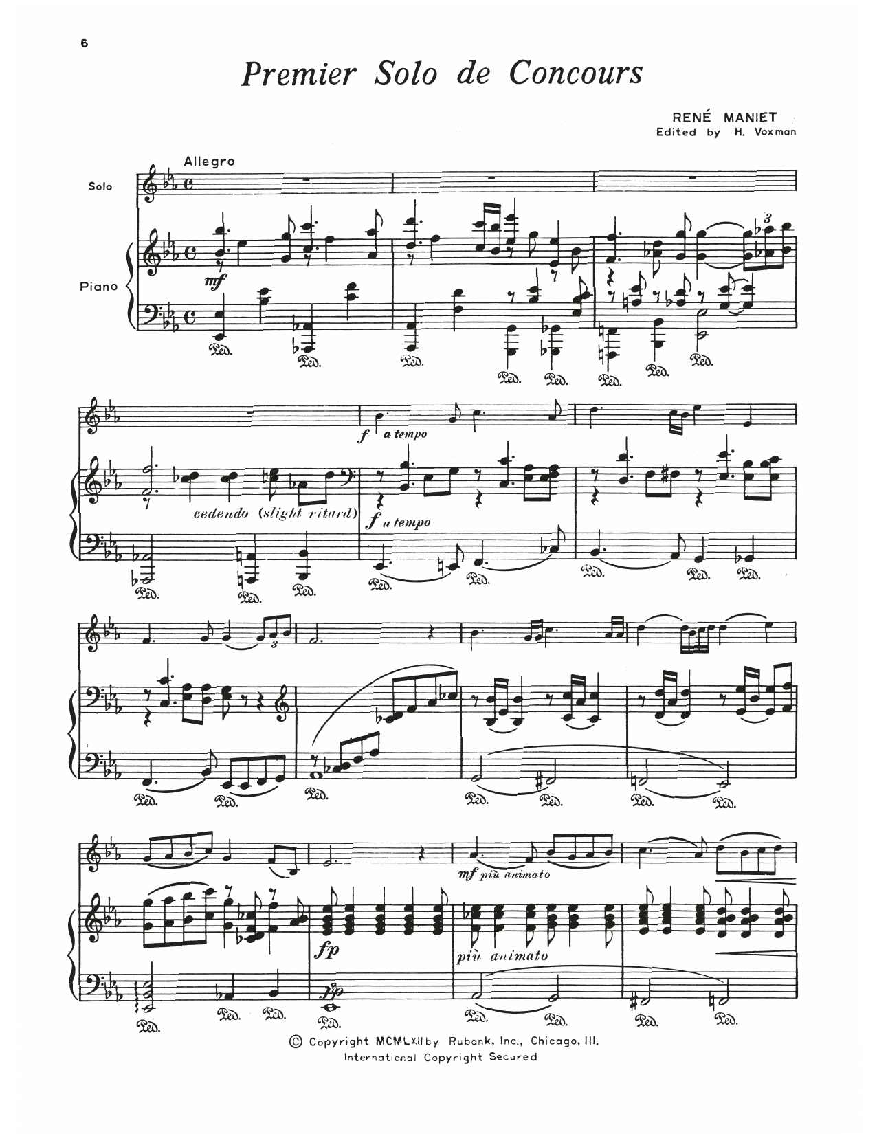 René Maniet Premier Solo De Concours sheet music notes and chords arranged for Trumpet and Piano