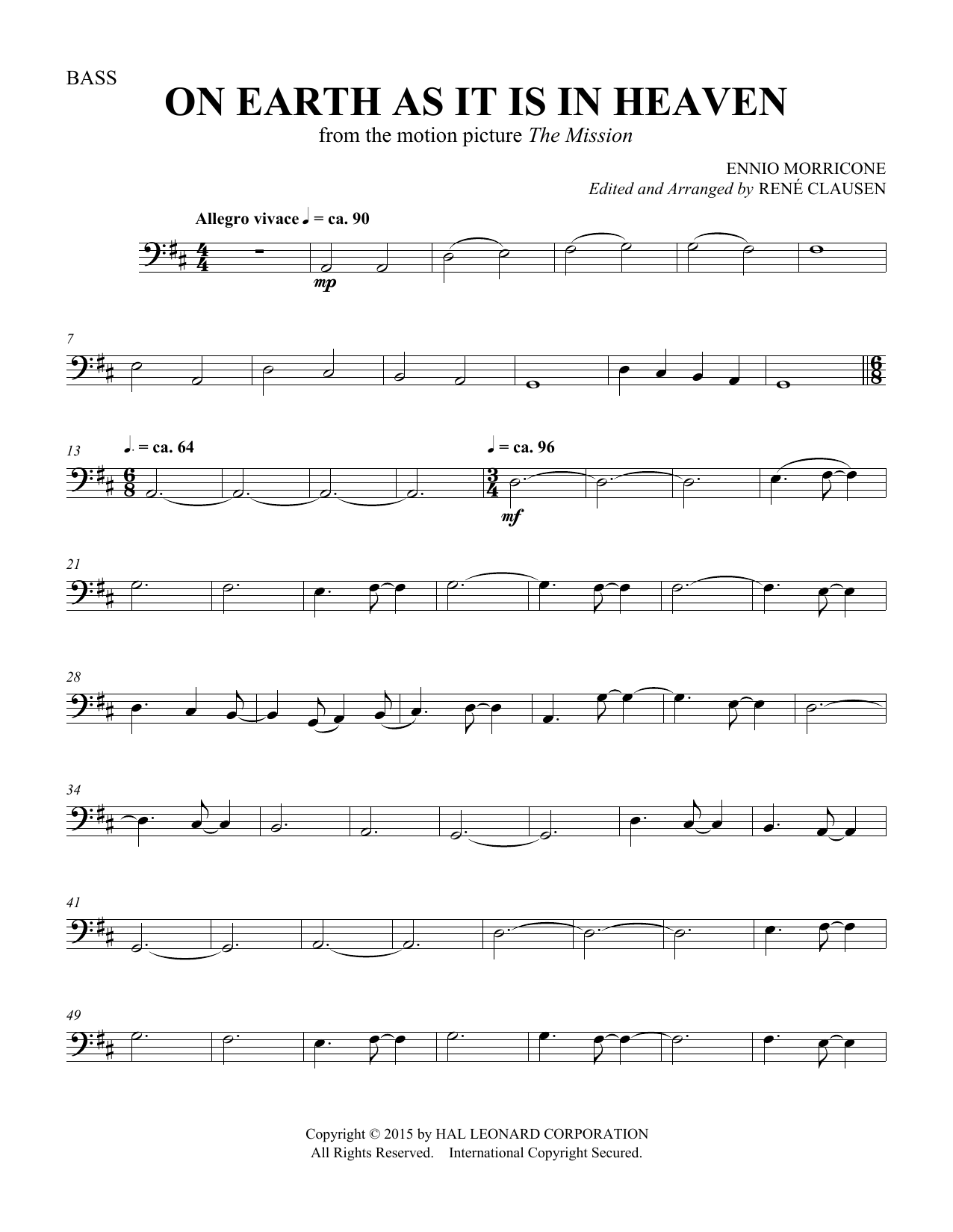 Rene Clausen On Earth As It Is In Heaven - Double Bass sheet music notes and chords. Download Printable PDF.