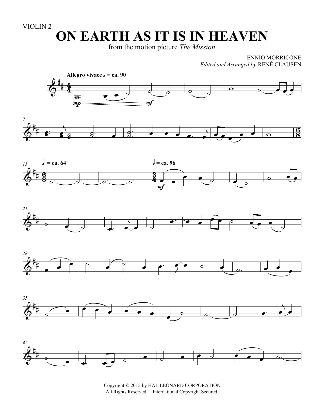 Rene Clausen On Earth As It Is In Heaven - Violin 2 sheet music notes and chords. Download Printable PDF.