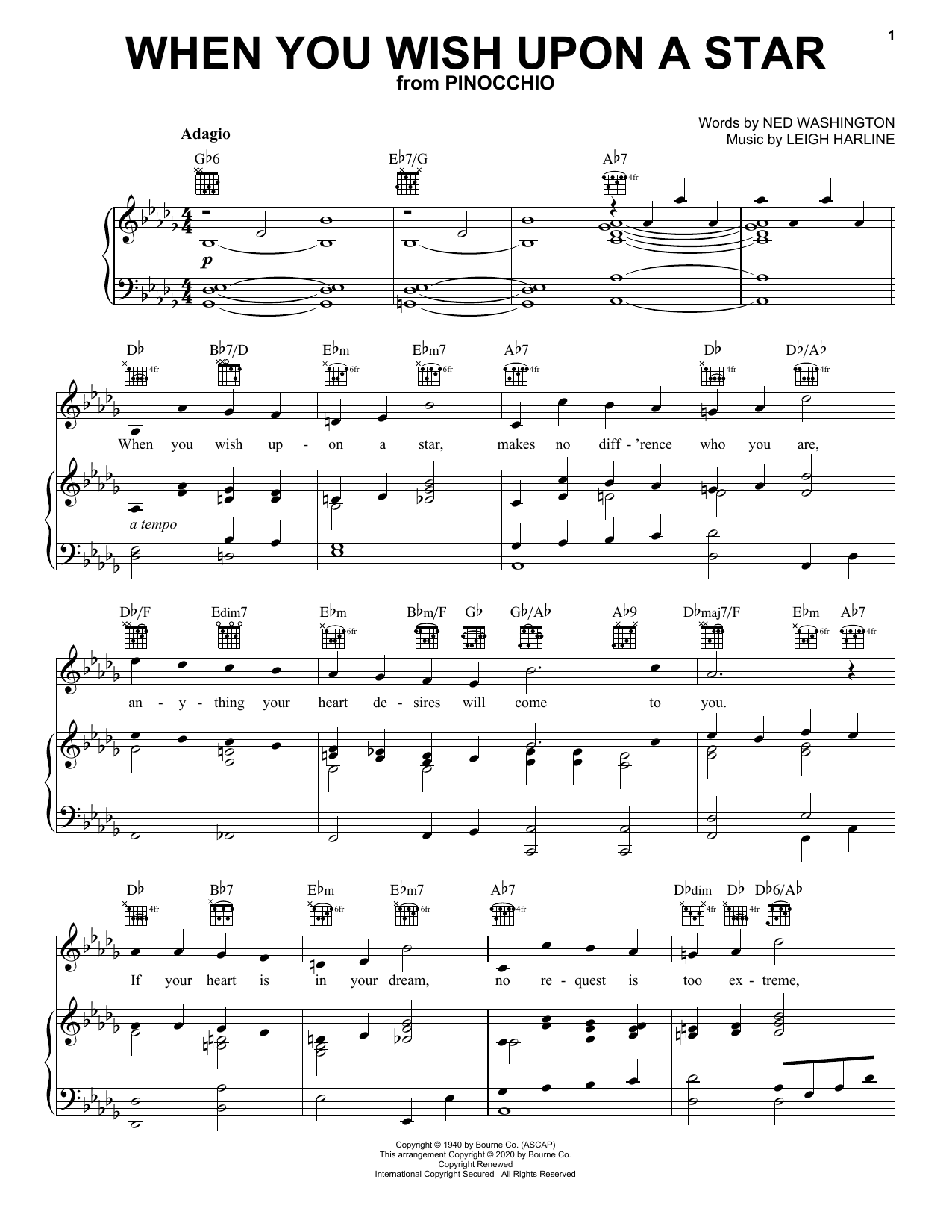 Renée Fleming When You Wish Upon A Star (from Pinocchio) [Classical version] sheet music notes and chords arranged for Piano, Vocal & Guitar Chords (Right-Hand Melody)