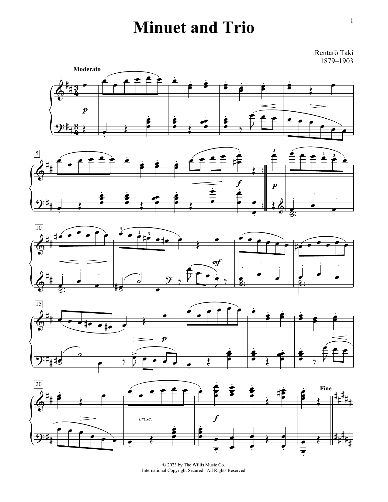 Rentaro Taki Minuet And Trio sheet music notes and chords arranged for Educational Piano