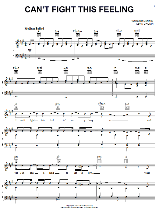 REO Speedwagon Can't Fight This Feeling sheet music notes and chords arranged for Lead Sheet / Fake Book