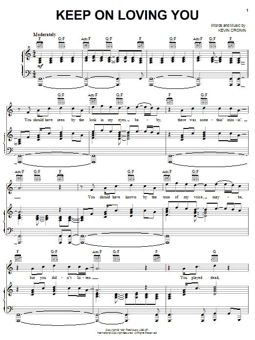 REO Speedwagon Keep On Loving You sheet music notes and chords arranged for Piano, Vocal & Guitar Chords