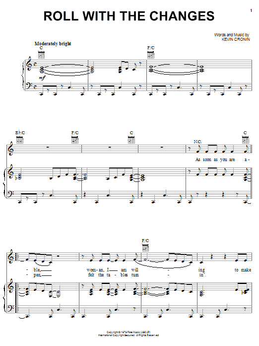 REO Speedwagon Roll With The Changes sheet music notes and chords arranged for Piano, Vocal & Guitar Chords (Right-Hand Melody)
