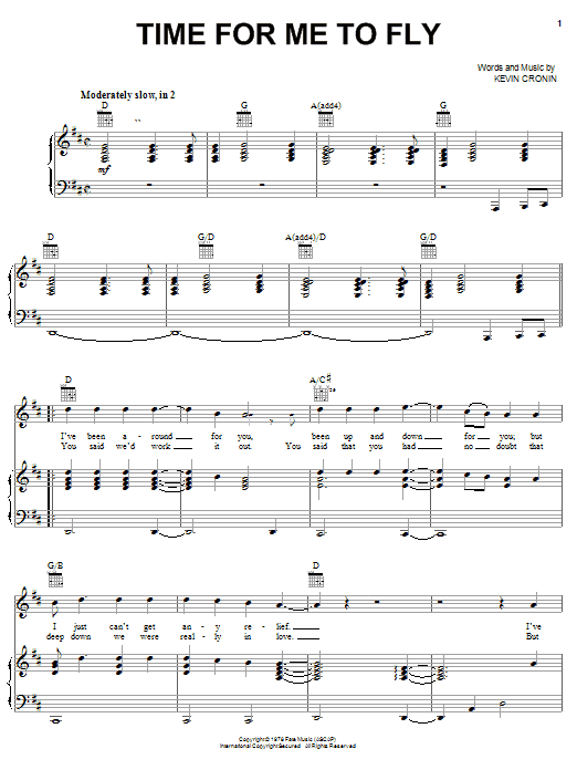 REO Speedwagon Time For Me To Fly sheet music notes and chords arranged for Guitar Chords/Lyrics
