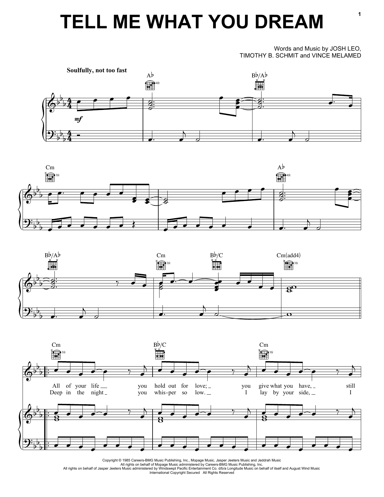 Restless Heart Tell Me What You Dream sheet music notes and chords arranged for Piano, Vocal & Guitar Chords (Right-Hand Melody)
