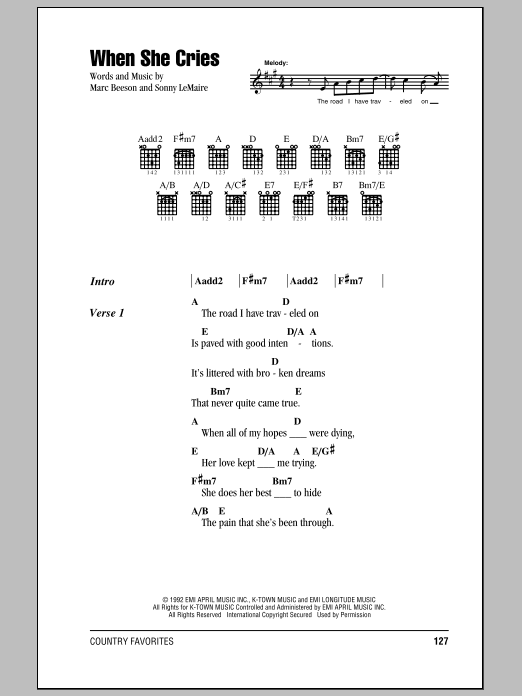 Restless Heart When She Cries sheet music notes and chords arranged for Guitar Chords/Lyrics