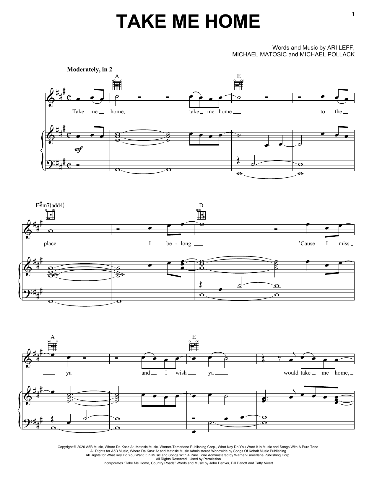 Restless Road & Kane Brown Take Me Home sheet music notes and chords arranged for Piano, Vocal & Guitar Chords (Right-Hand Melody)