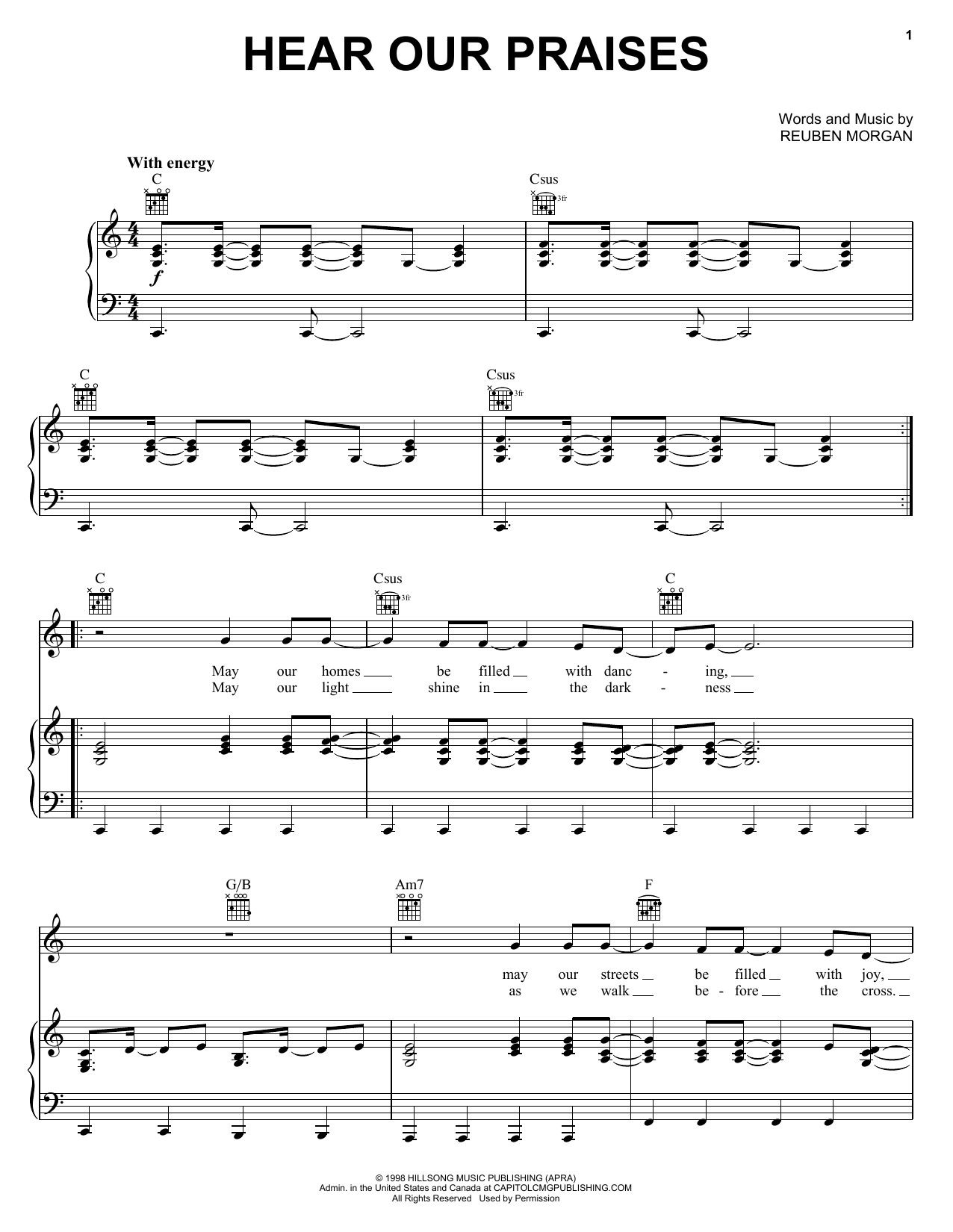 Reuben Morgan Hear Our Praises sheet music notes and chords arranged for Piano, Vocal & Guitar Chords (Right-Hand Melody)