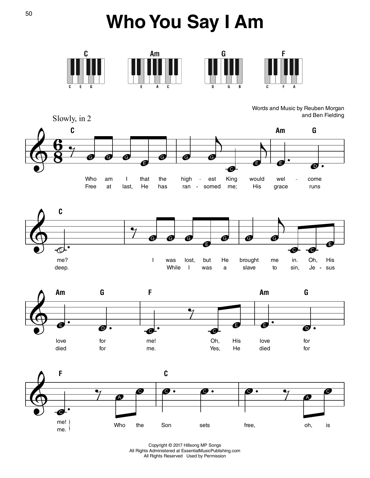 Reuben Morgan Who You Say I Am sheet music notes and chords arranged for Super Easy Piano