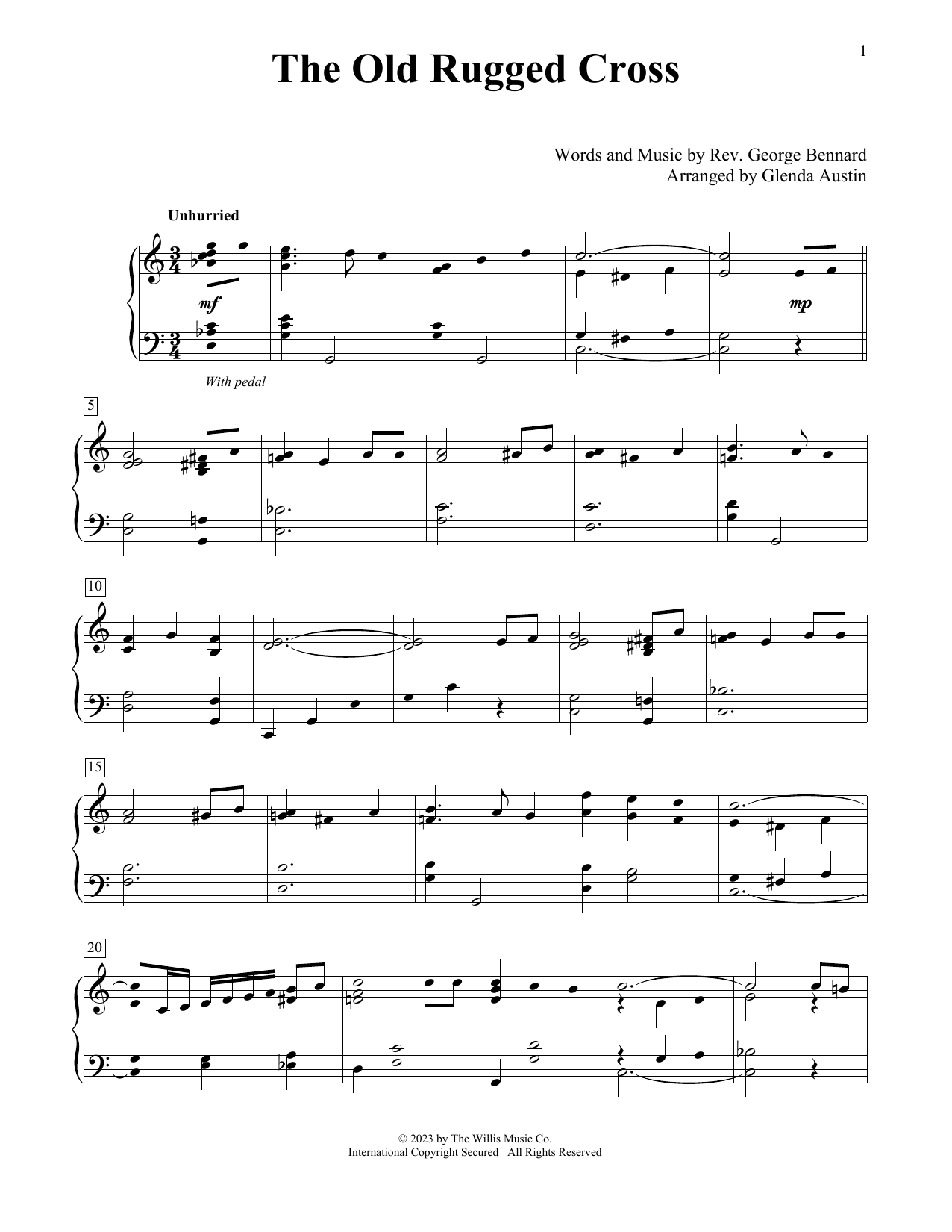Rev. George Bennard The Old Rugged Cross (arr. Glenda Austin) sheet music notes and chords arranged for Educational Piano